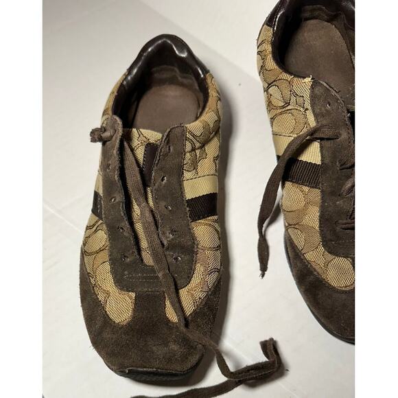 Authentic Coach Size 7.5 Brown Kelson Suede Flawed Sneakers Signature Logo - Picture 2 of 6